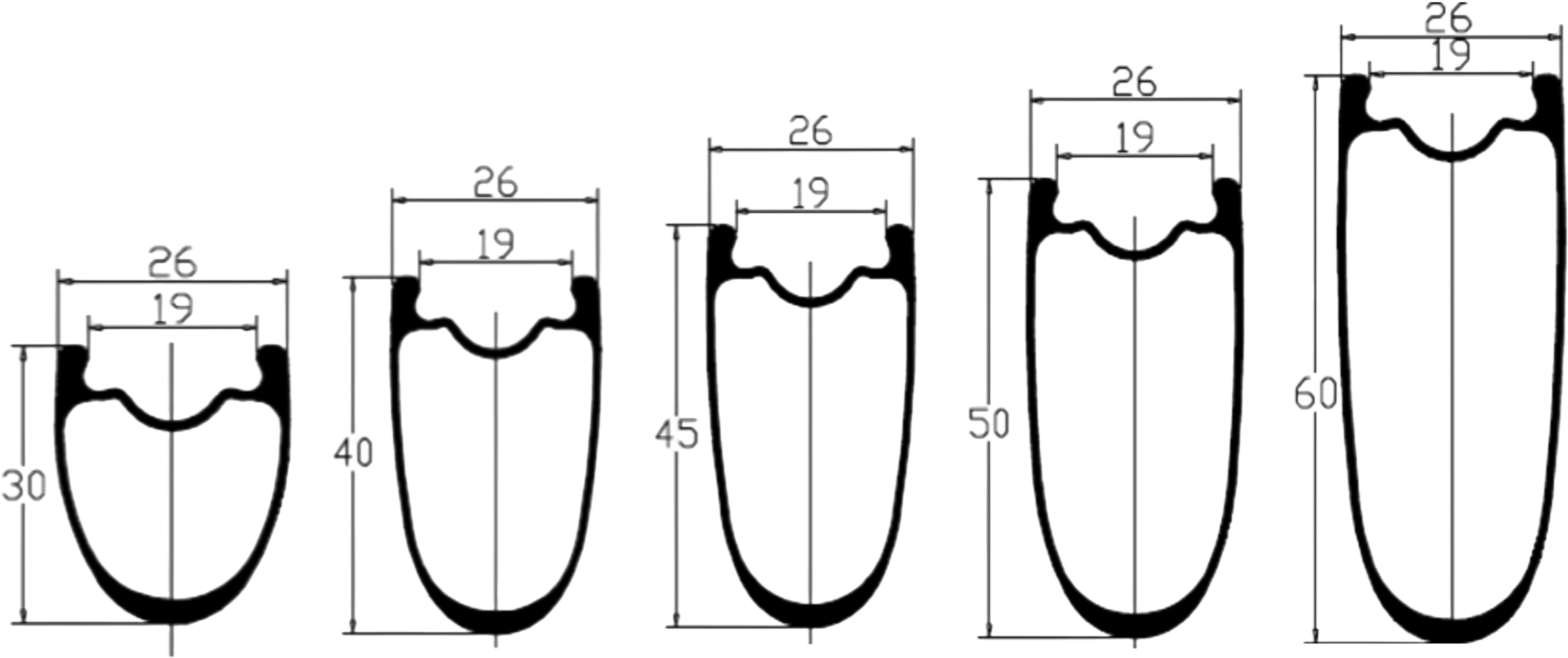 Cross-section view of a 26mm wide rim
