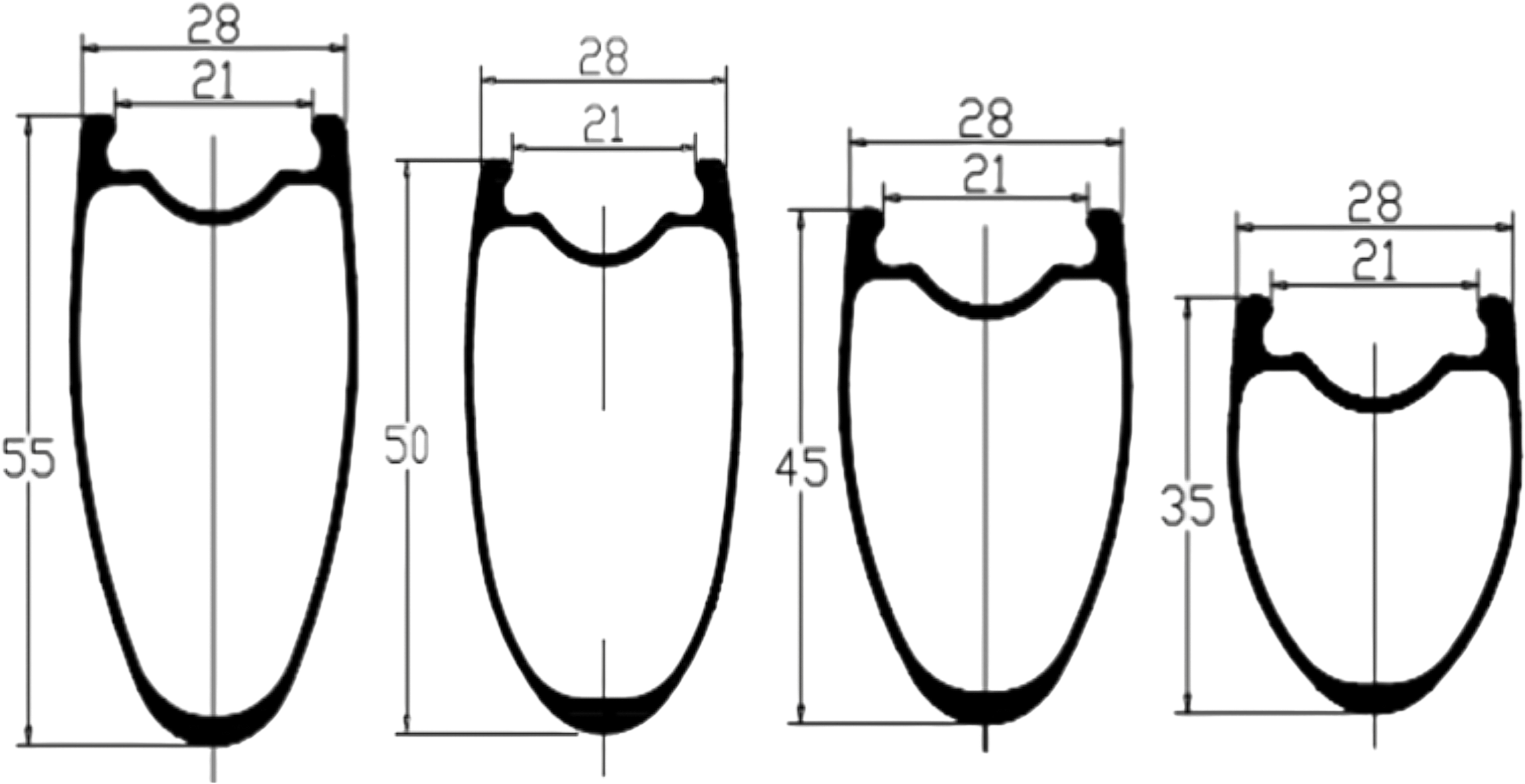 Cross-section view of a 25mm wide rim